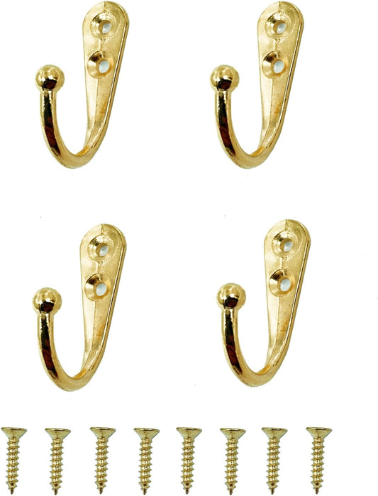 4 Pcs Wall Mounted Hooks for Bedroom,Bathroom,Kitchen,and Cabinet Hangers (with 8 Screws)-Gold