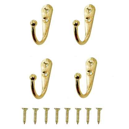 4 Pcs Wall Mounted Hooks for Bedroom,Bathroom,Kitchen,and Cabinet Hangers (with 8 Screws)-Gold
