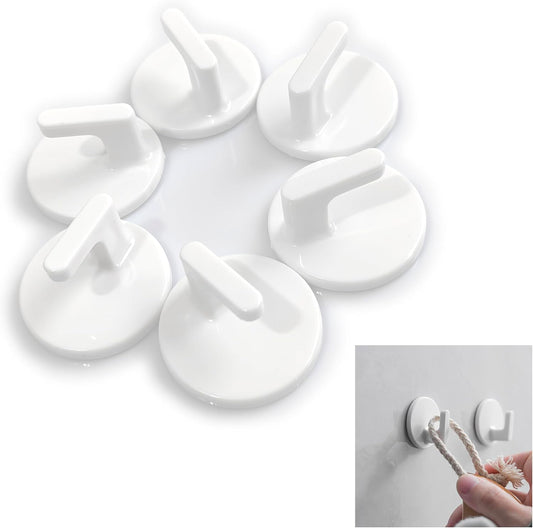 lightstar 6 Pcs Adhesive Plastic Hooks - Small Wall Hooks for Hanging, Drill-Free, Seamless - Kitchen Bathroom - 34 * 34 * 21 mm, White