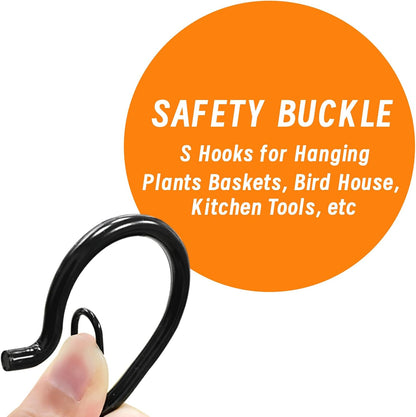 12 PCS S Hooks for Hanging with Safety Buckle, Heavy Duty Metal S Hooks