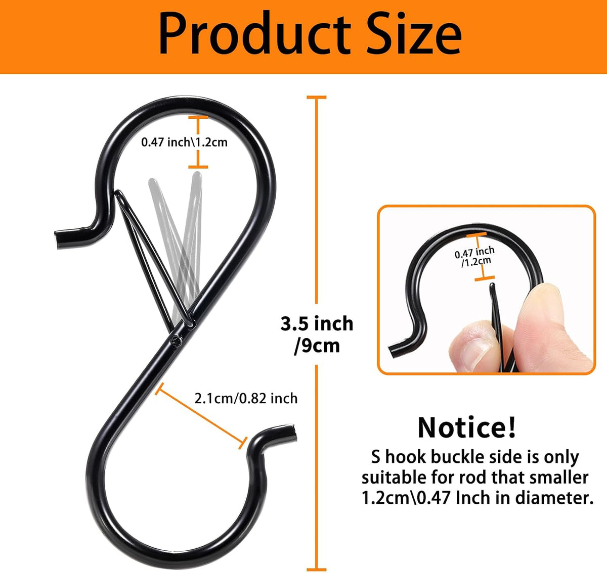 12 PCS S Hooks for Hanging with Safety Buckle, Heavy Duty Metal S Hooks