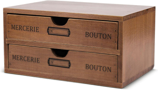 Flexzion Wooden Storage Box with 2 Drawers, Vintage Desktop Organizer