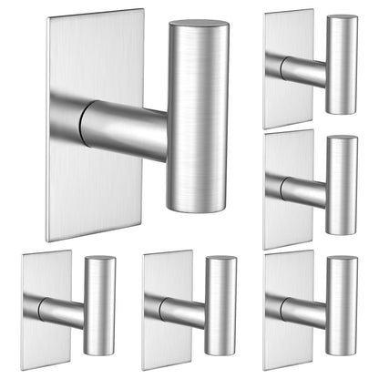VAEHOLD Wall Towel Hooks, Heavy Duty Sticky Holder Waterproof Towel Hooks for Hanging Coat, Clothes, Closet Hook Wall Mount for Kitchen (Silver, 2 Pack)