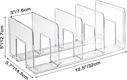 Lawei 4 Pack Acrylic File Sorter, 4-Section Clear Desktop File Folder Holder Organizer, Thick Office Storage Stand Rack for Book, Envelopes, Mail, Document, Notebook, Binder, Purse, Clutch Divider