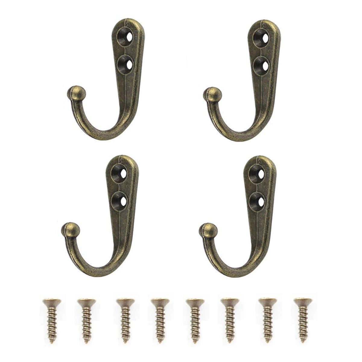 4 Pcs Wall Mounted Hooks for Bedroom,Bathroom,Kitchen,and Cabinet Hangers (with 8 Screws)-Gold