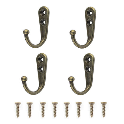 4 Pcs Wall Mounted Hooks for Bedroom,Bathroom,Kitchen,and Cabinet Hangers (with 8 Screws)-Gold
