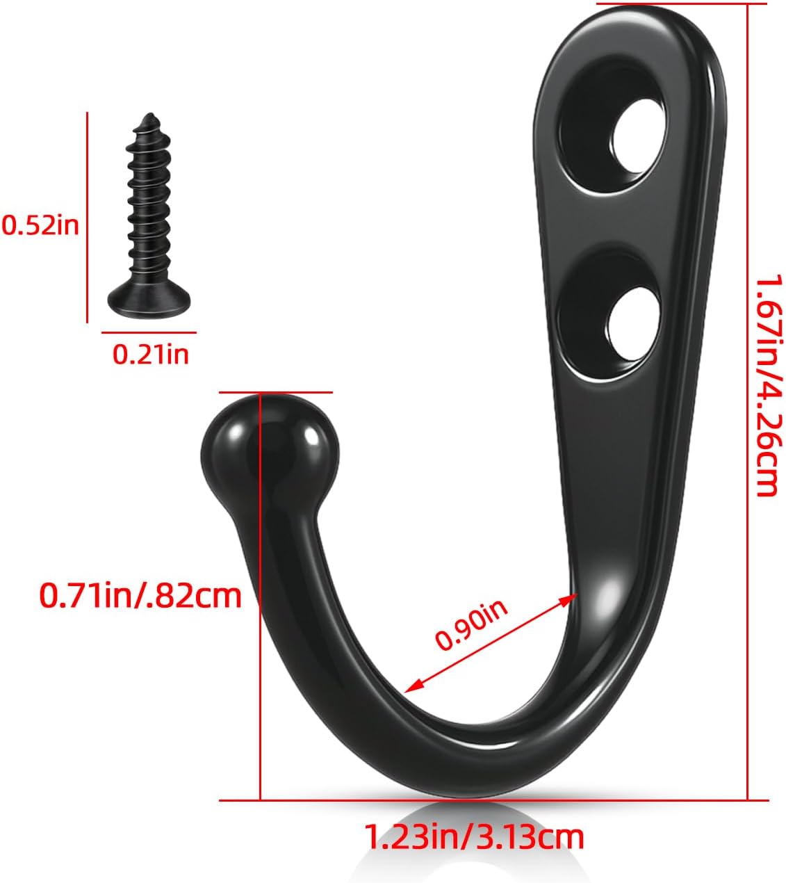 Small Metal Hooks for Wall Hanging, Rustproof Black Coat Hooks with Screws