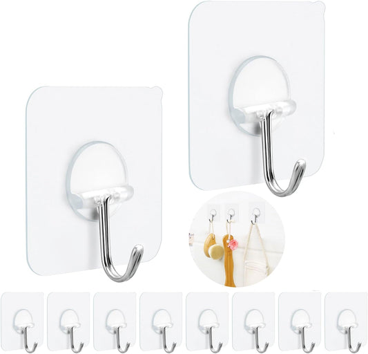 FOTYRIG Adhesive Hooks Heavy Duty, 15lb(Max) 180 Degree Rotating Wall Sticky Hooks for Hanging Wall Hangers Without Nails Seamless Stick on Bathroom Kitchen Office Outdoors-10 Packs