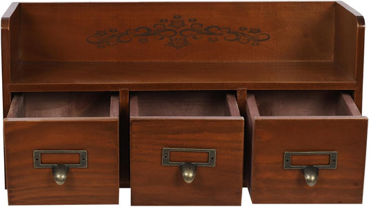 Countertop Cabinet 3 Drawers Desktop Organizing Card Catalog Cabinet Storage Drawers Wood Cabinet Desk Wooden Storage Cabinets Vintage Countertop Drawers 15x6x7 inch
