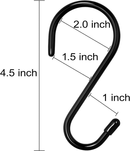 12 Pack 4-1/2 Inch S Hooks, Large Vinyl Coated Closet Hooks Non Slip Heavy Duty for Hanging, Steel Metal Black Rubber Coated for Jeans Plants Clothes Pot Pan Cups Towel