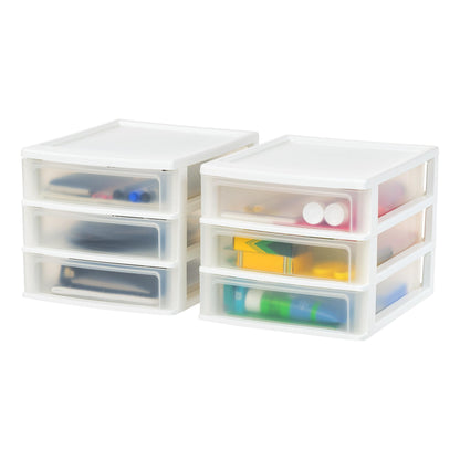 IRIS USA 2-Pack, 3-Drawer Small Plastic Stacking Desktop Organizer, Black
