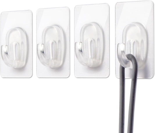 27 Pack Small Adhesive Wall Hooks, Clear Mini Hooks with Adhesive Strips, Damage Free Sticky Hooks for Hanging Decorations,Lights and Cables