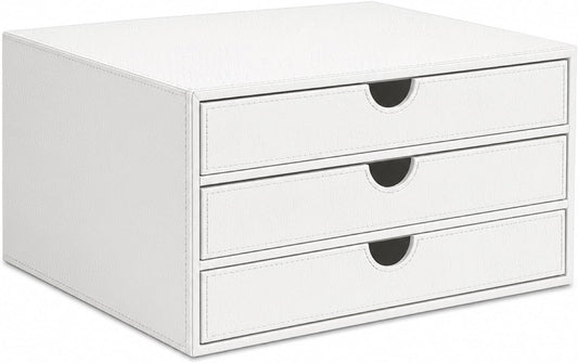 UnionBasic Document Organizer, 3-Drawer File Cabinet Document Storage Box, Office Desktop Filing Organizer, Croco White