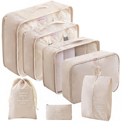 Packing Cubes for Travel - 7 Set Luggage Organizer Bags for Family, Mesh Breathable Travel Packing Cubes for Suitcases Durable Essentials Bags Set with Large Toiletries Bag (Beige)