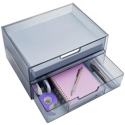 STORi STAX Plastic Stackable Organizer Drawers (Set of 2) Clear | 12.5" Wide | Set Includes Two Open Drawer | Organize Office Desk Accessories & Sort Paper | Made in USA
