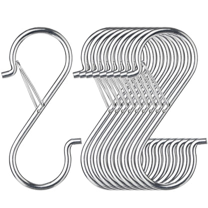 12 PCS S Hooks for Hanging with Safety Buckle, Heavy Duty Metal S Hooks