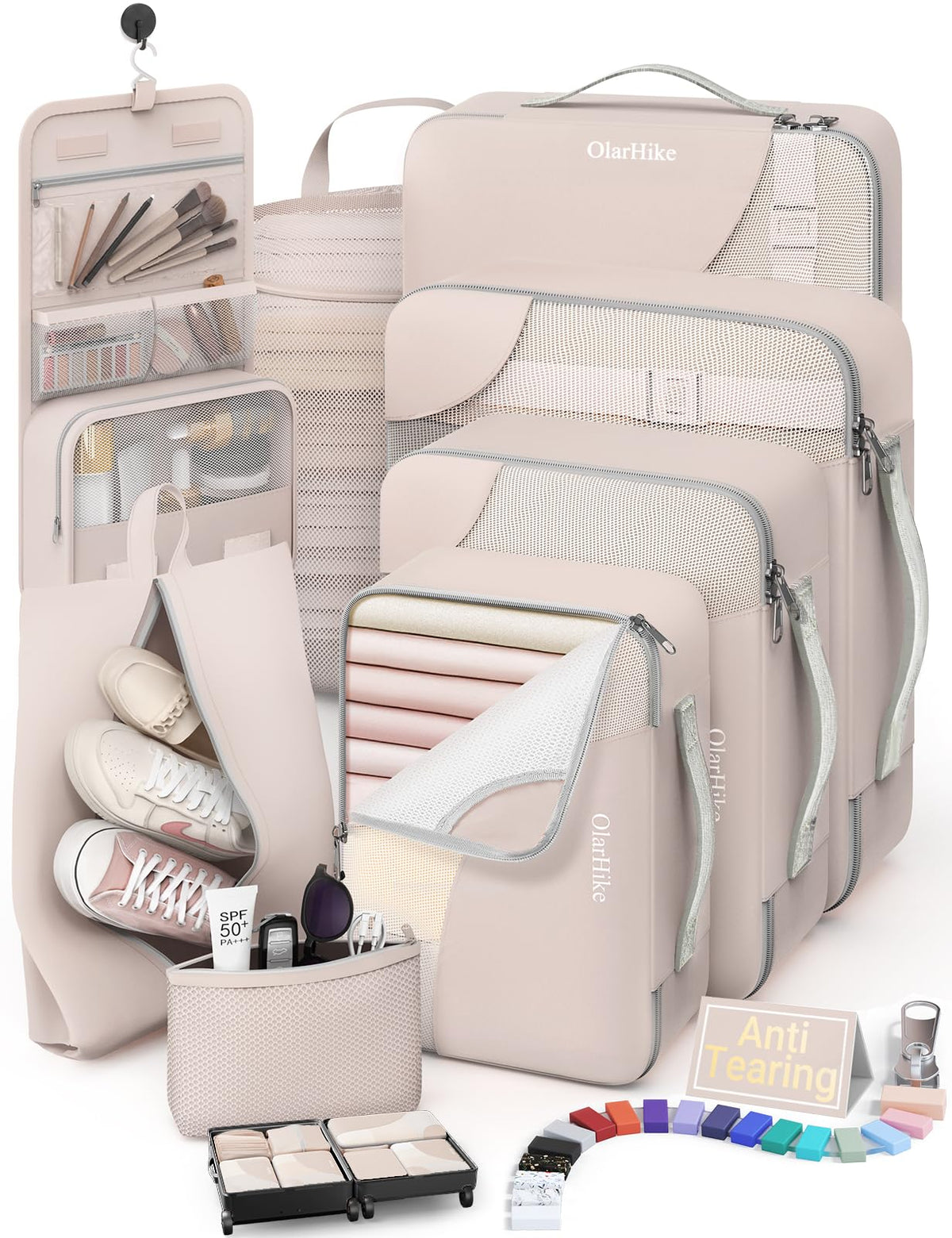 10 Set Packing Cubes for Travel, Gifts for Women Mom,Anti-Tearing Suitcase Organizer for Luggage with Shoe & Hanging Toiletry Bag,OlarHike Vacation Essentials & Accessories for Cruise Ship