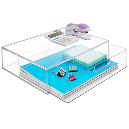 STORi STAX Plastic Stackable Organizer Drawers (Set of 2) Clear | 12.5" Wide | Set Includes Two Open Drawer | Organize Office Desk Accessories & Sort Paper | Made in USA