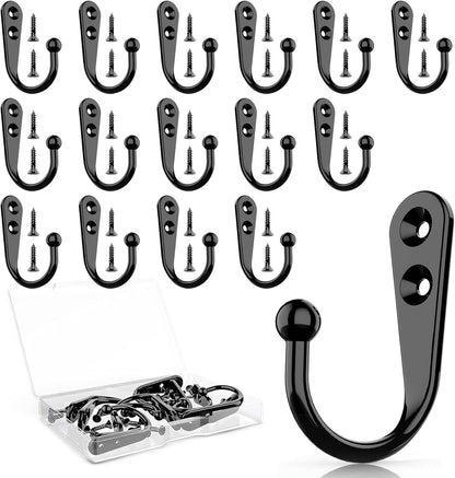 15 Pcs Black Coat Hooks, Wall Hooks for Closet Hanging, 30 Screws