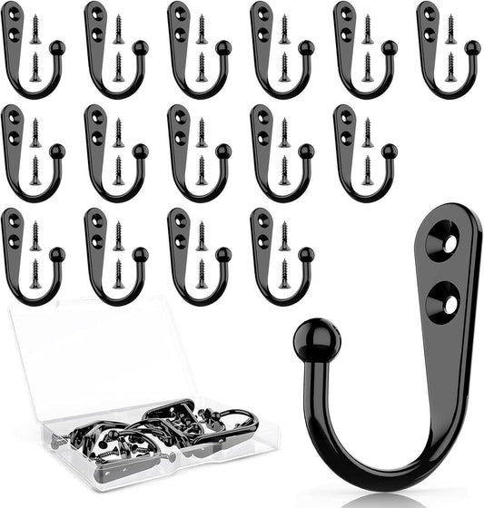 15 Pcs Black Coat Hooks, Wall Hooks for Closet Hanging, 30 Screws