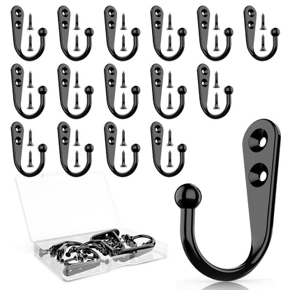 15 Pcs Black Coat Hooks, Wall Hooks for Closet Hanging, 30 Screws