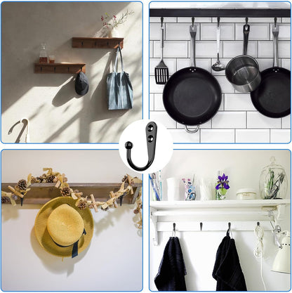 15 Pcs Black Coat Hooks, Wall Hooks for Closet Hanging, 30 Screws