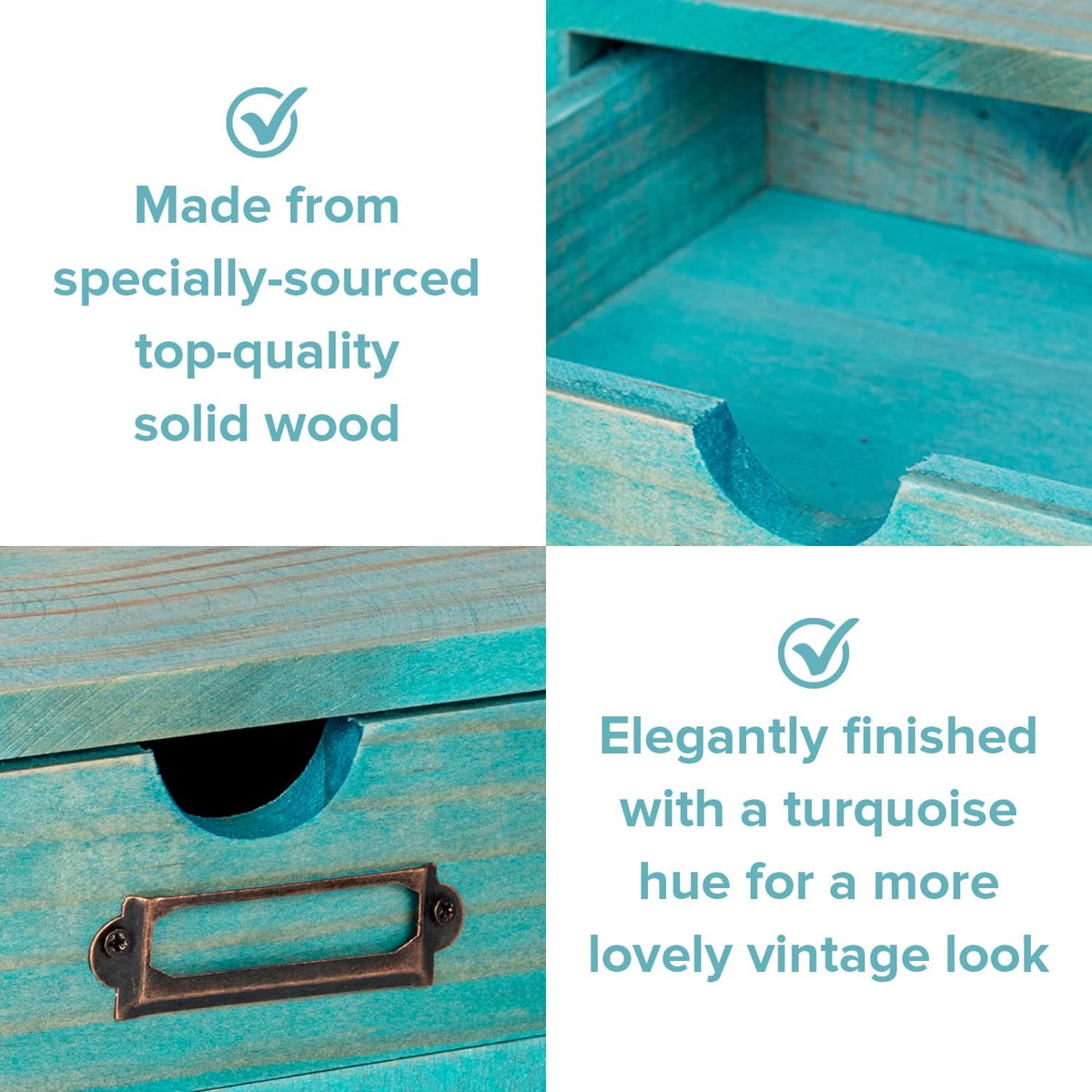 Turquoise Single Drawer Unit - European Country Style Desk Organizer Box - 9.7x7x2.6 Teal Wooden Stackable Drawer - Countertop Organizer Drawer w/Label Holder - Single Monitor Shelf