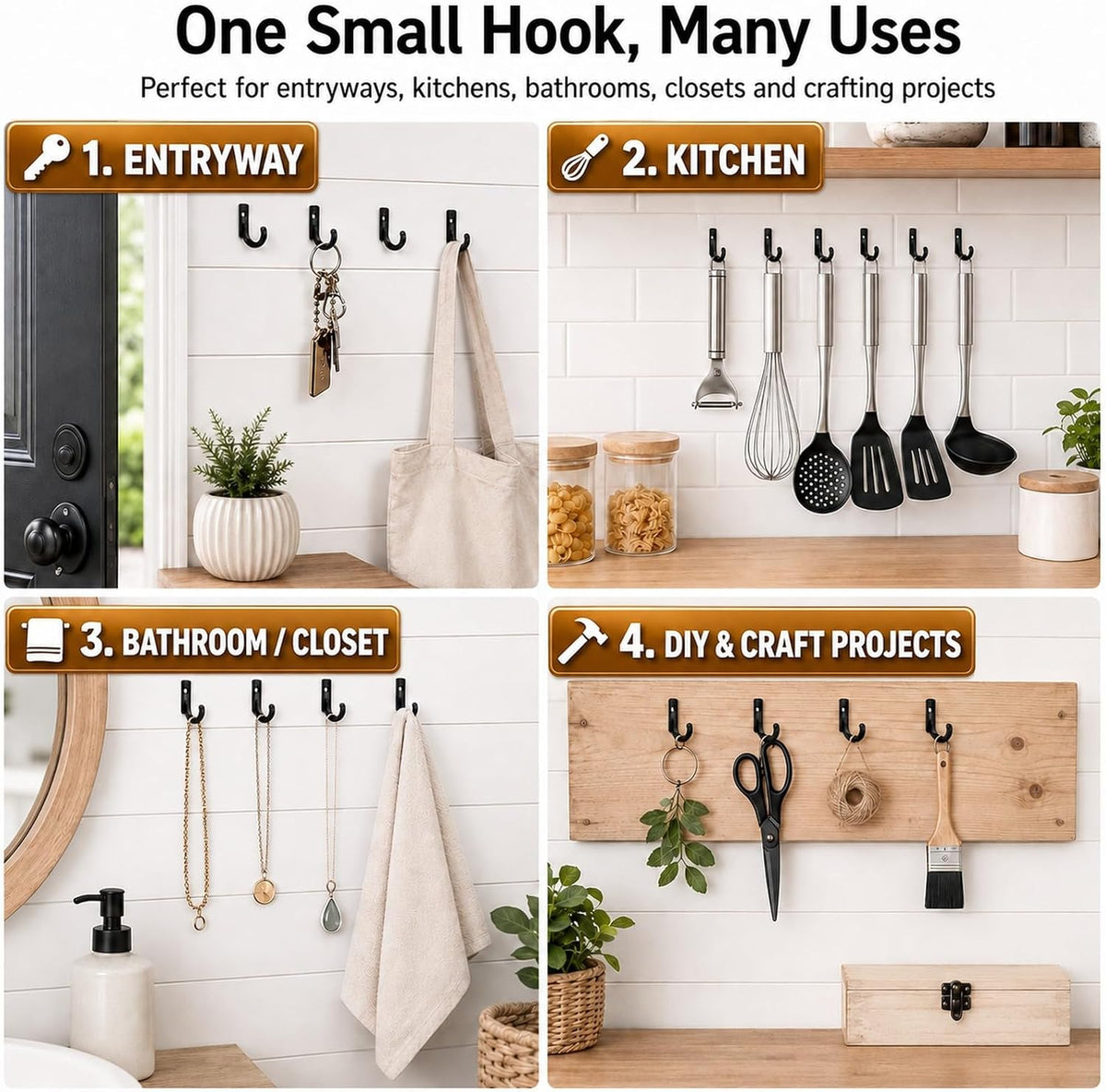 58 Pieces Key Hooks, Small Hooks, Black