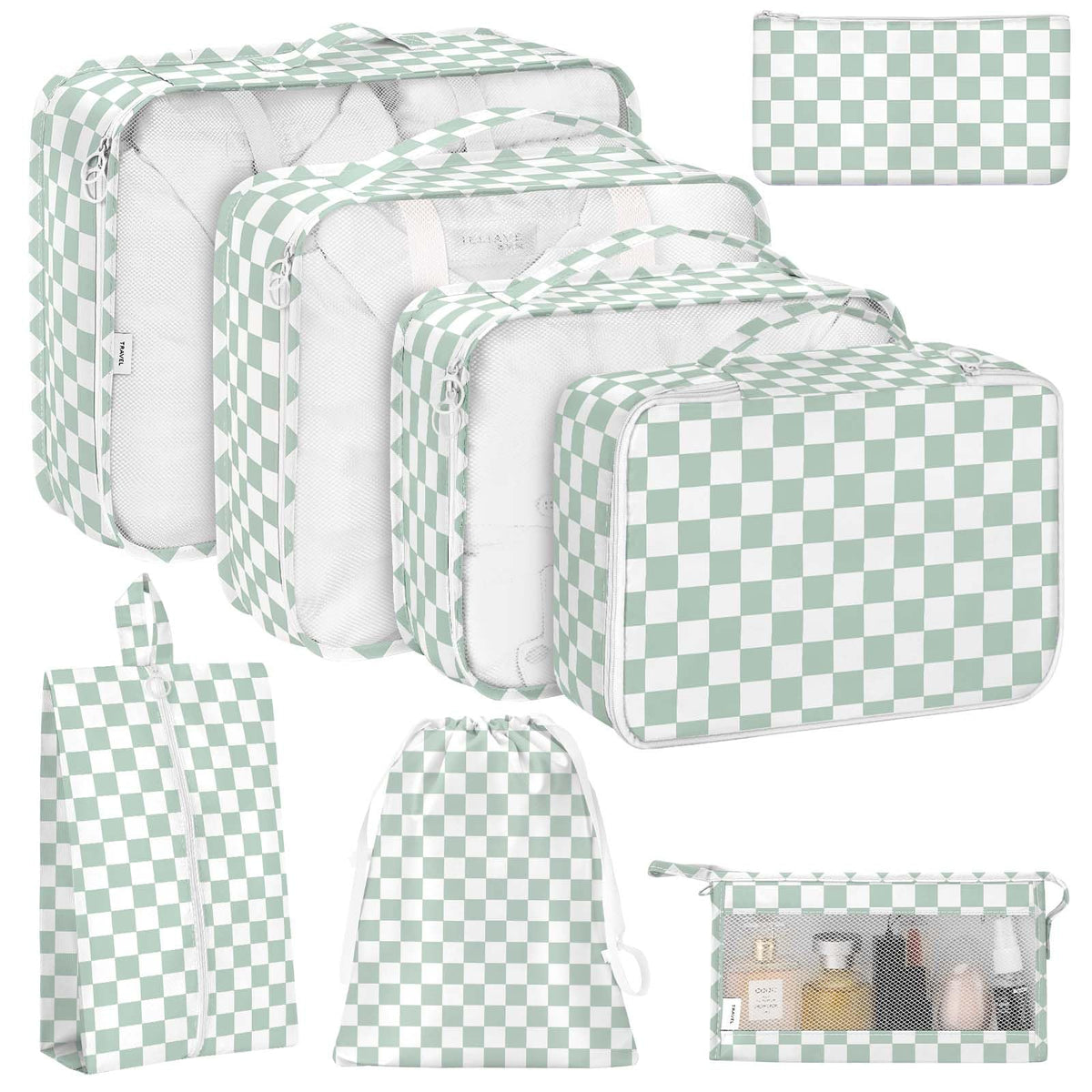 KPX 8 Set Packing Cubes for Travel, Luggage Packing Organizers Accessories Large Toiletries Bag for Clothes Shoes Cosmetics (8Set-Pink Bow)