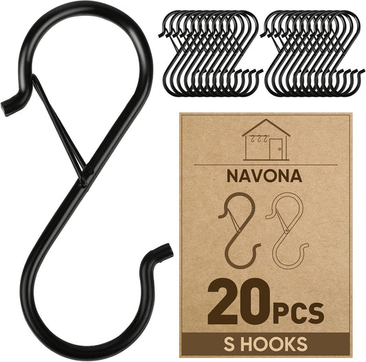 20 Pcs S Hooks for Hanging Heavy Duty, Metal S Hook with Safety Buckle