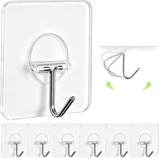 JINSHUNFA Adhesive Wall Hooks No Drill Clear Heavy Duty,13LB Sticky 8 Pack