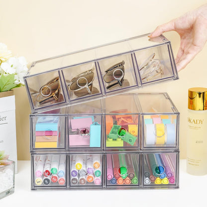12-Drawer Desk Organizer, 3-Pack Stackable Desktop Storage Box