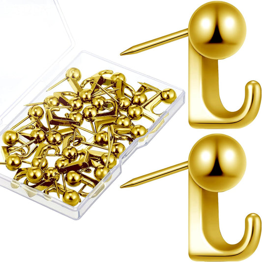 Jetec 30 Pcs Metal Push Pin Hangers Pin Wall Hook, Gold