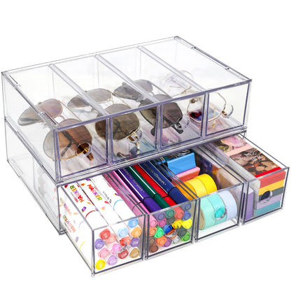 12-Drawer Desk Organizer, 3-Pack Stackable Desktop Storage Box