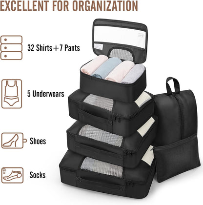 Veken 10 Set/8 Set Packing Cubes for Travel Essentials,Anti-Wrinkle Buckled Suitcase Organizer for Shoe & Toiletry Bag,Carry On Luggage Bag for Airplane & College Dorm Room Accessories,Women Men Gifts