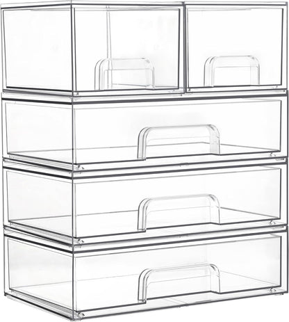 Vtopmart Clear Stackable Storage Drawers Set of 5, Plastic Organizer Bins