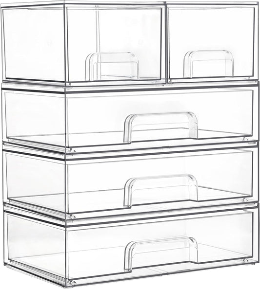 Vtopmart Clear Stackable Storage Drawers Set of 5, Plastic Organizer Bins