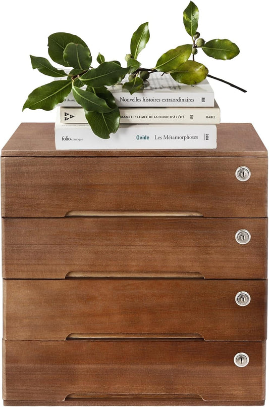 Wooden Desktop File Cabinet, 4-Drawer Lockable Storage Organizer