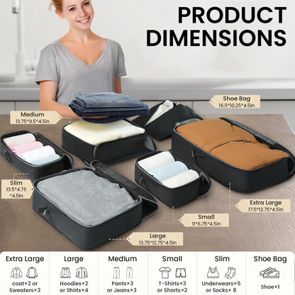 BAGAIL 4 Set/6 Set/8 Set Compression Packing Cubes Travel Accessories Expandable Packing Organizers (Half Mesh, 6-Black)