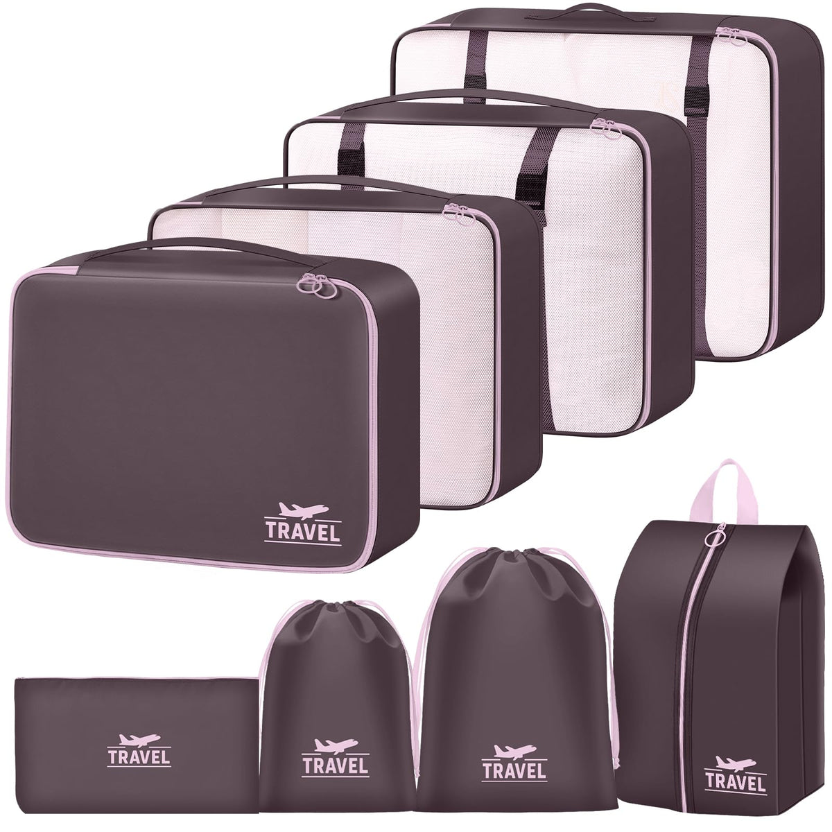 Packing Cubes for Travel - 8 Set Luggage Organizer Bags for Family, Mesh Breathable Packing Cubes for Suitcases Durable Travel Essentials Bags Set