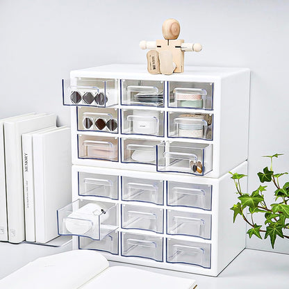 Stackable Desk Organizer with 9 Drawers, Clear Storage Box, White