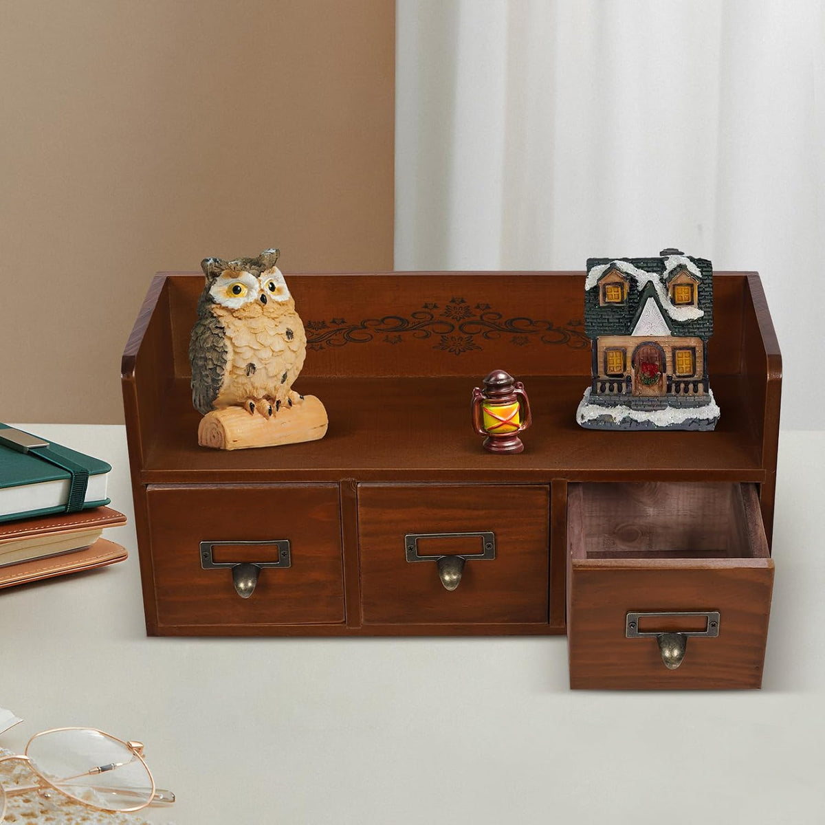 Wooden Desk Drawer Organizer, Vintage 3 Drawers Wooden Apothecary Cabinet