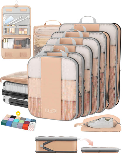 OlarHike 10 Set Compression Packing Cubes for Travel Essentials,Compressible Expandable Space Saver Bags for Organizing Clothes,Luggage Suitcase Garment Bags with Over 1000 pcs Mesh Holes(Black)