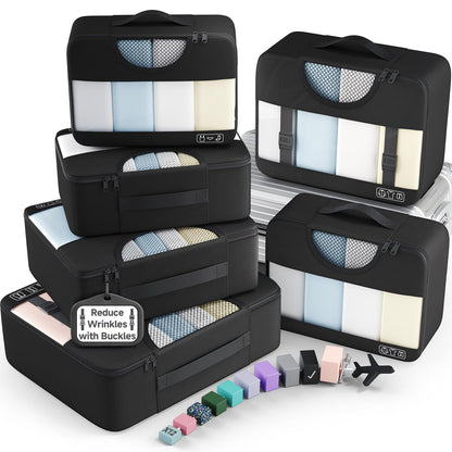 Veken 10 Set/8 Set Packing Cubes for Travel Essentials,Anti-Wrinkle Buckled Suitcase Organizer for Shoe & Toiletry Bag,Carry On Luggage Bag for Airplane & College Dorm Room Accessories,Women Men Gifts