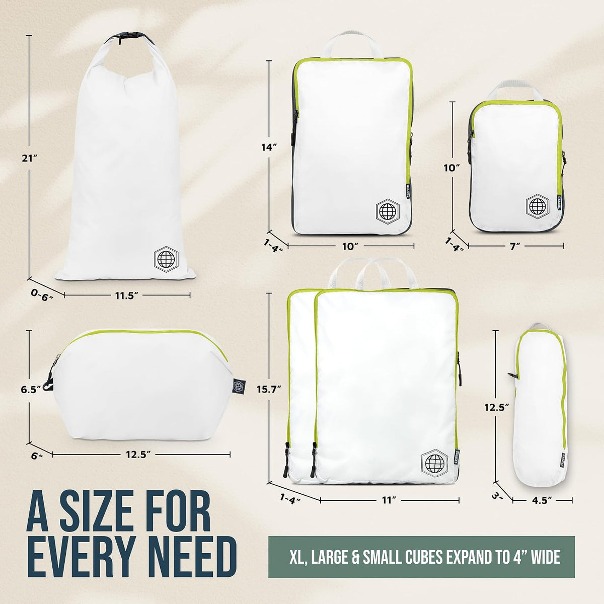 TRIPPED Travel Gear Large Compression Packing Cubes 7-Piece Set for Travel