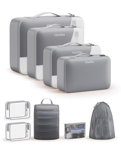 10 Set Packing Cubes for Travel, Gifts for Women Mom,Anti-Tearing Suitcase Organizer for Luggage with Shoe & Hanging Toiletry Bag,OlarHike Vacation Essentials & Accessories for Cruise Ship