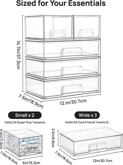 Vtopmart Clear Stackable Storage Drawers Set of 5, Plastic Organizer Bins