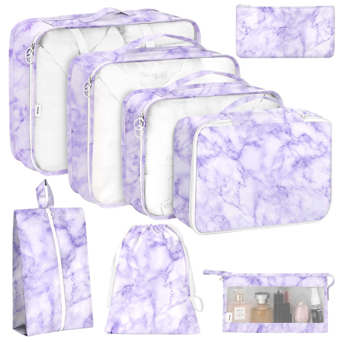 KPX 8 Set Packing Cubes for Travel, Luggage Packing Organizers Accessories Large Toiletries Bag for Clothes Shoes Cosmetics (8Set-Pink Bow)