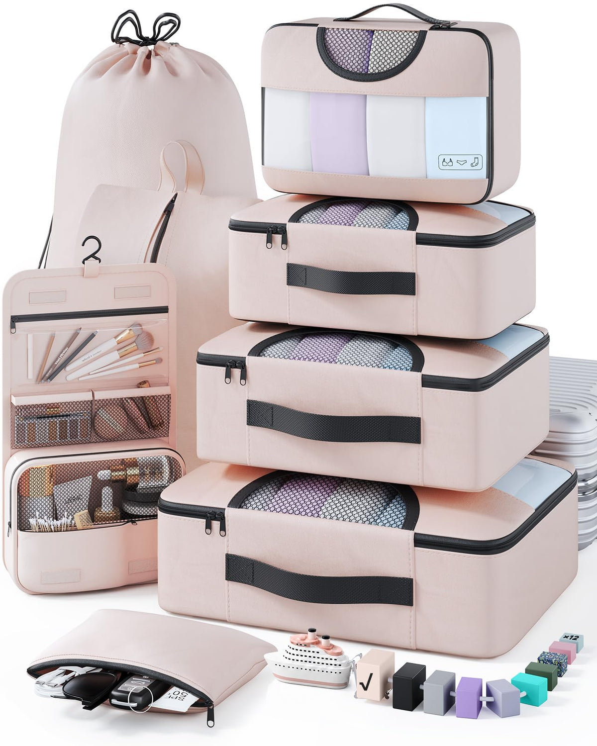 Veken 8 Set Packing Cubes for Travel Essentials, Suitcase Organizer Bags in 4 Sizes, Carry-On Luggage Accessories with Laundry Bag, Airplane Must Have, Gifts for Women Men