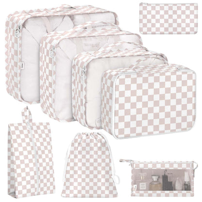 KPX 8 Set Packing Cubes for Travel, Luggage Packing Organizers Accessories Large Toiletries Bag for Clothes Shoes Cosmetics (8Set-Pink Bow)